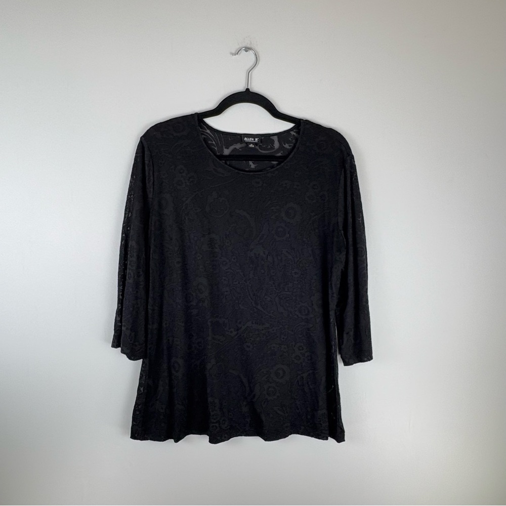 Allen B Allen Schwartz Womens X Large Blouse 3/4 Sleeve Sheer Paisley Black Top